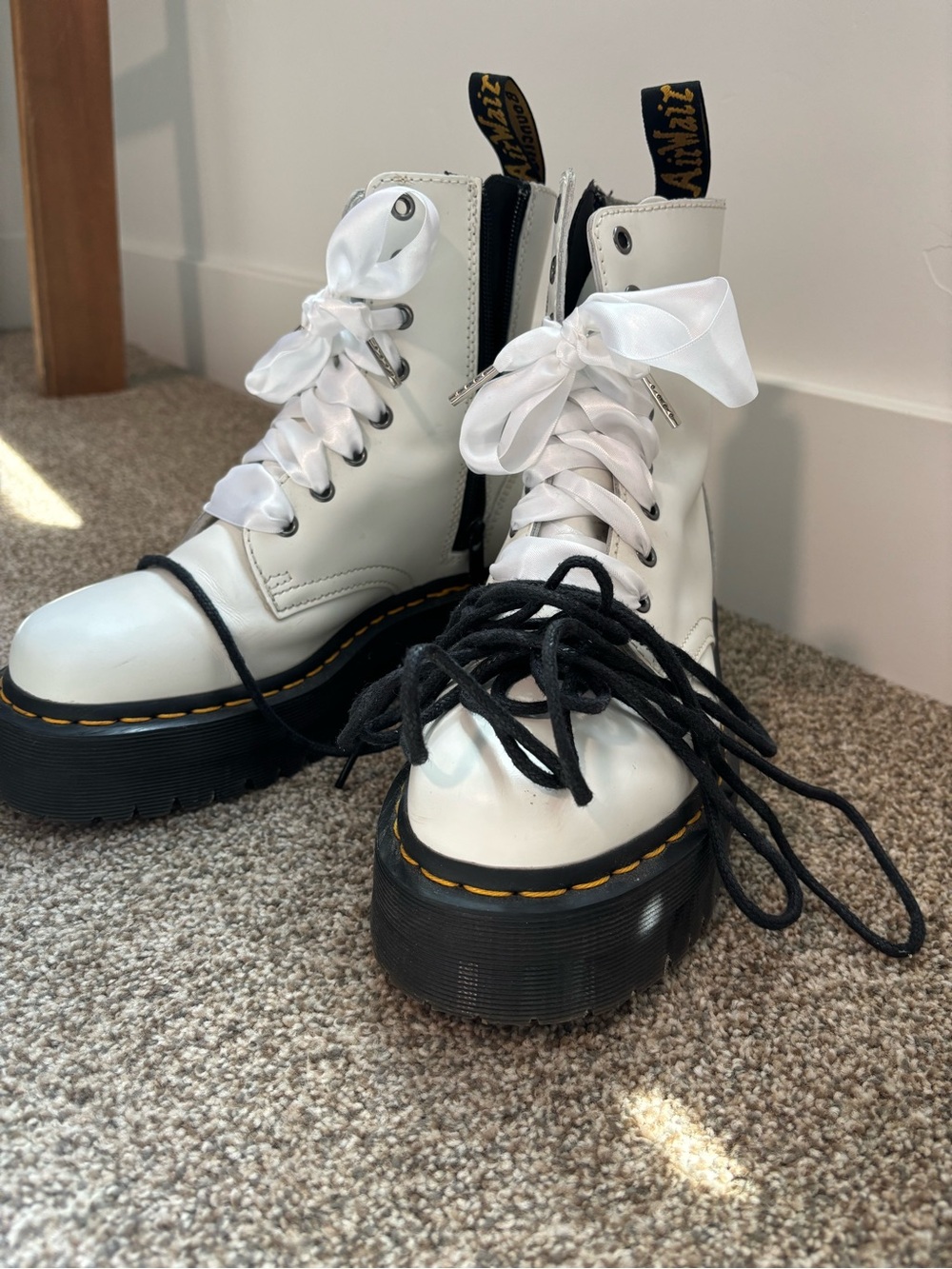 Dr. Martens White Platform Lace-Up Combat Boots with Black Sole - Picture 2 of 7